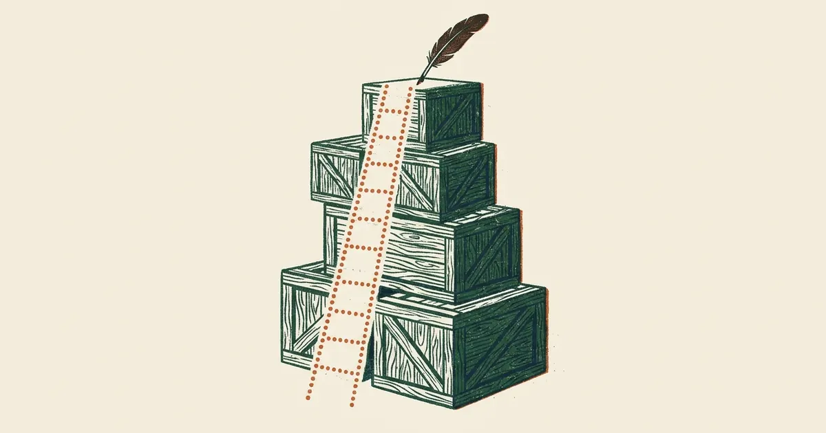 Field-journal illustration of a product shelf annotated with sales-rank and review-velocity markings, observed through a spotting scope